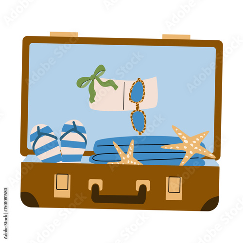 Summer vacation stickers for travel journals and scrapbooks.