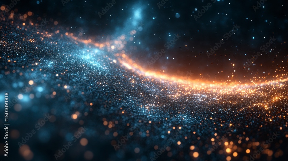 Obraz premium Sparkling cosmos blue and golden light particles swirl in a dynamic, dreamlike celestial scene