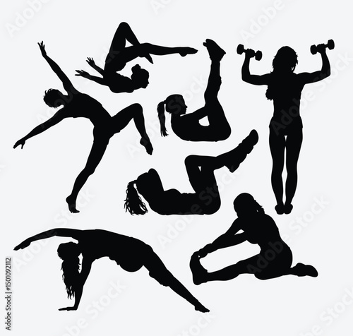 Silhouette of active workout:  Capturing the essence of health, fitness, and movement in this collection of dynamic silhouettes, depicting various exercises and activities.