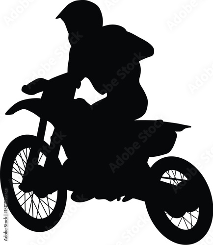 Motorcross Rider in Silhouette: A dynamic silhouette captures the thrill of motocross as a rider speeds across a terrain on a powerful off-road motorbike, silhouetted against a vibrant backdrop. 