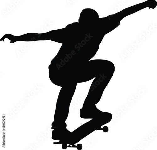 Skateboard Silhouette: An abstract silhouette captures the dynamic moment of a skateboarder executing a daring trick, showcasing energy, freedom, and urban youth culture.