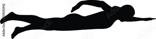Swimmer Silhouette in Motion: A sleek silhouette of a swimmer glides through the water, captured in mid-stroke, embodying the essence of athleticism and aquatic grace.