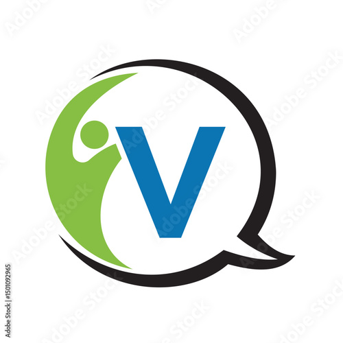 Human Life Logo combine with letter V vector template