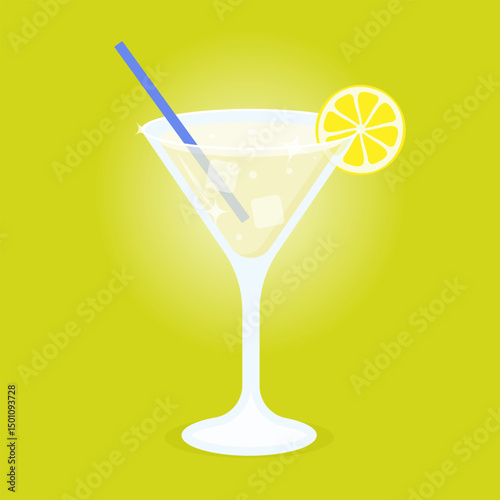 Lemon cocktail with ice cubes. Vector illustration for use in food and beverage promotions, summer-themed visuals, and advertising for bars or restaurants