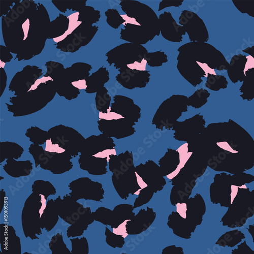 Leopard spots seamless pattern design. Vector blue background, wallpaper, wrapping paper, fabric, print