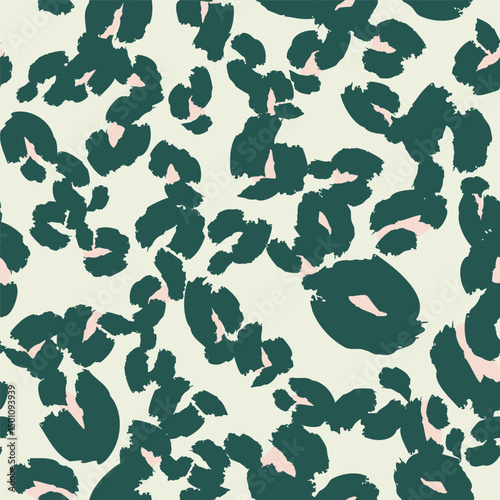 Leopard spots seamless pattern design. Vector green background, wallpaper, wrapping paper, fabric, print
