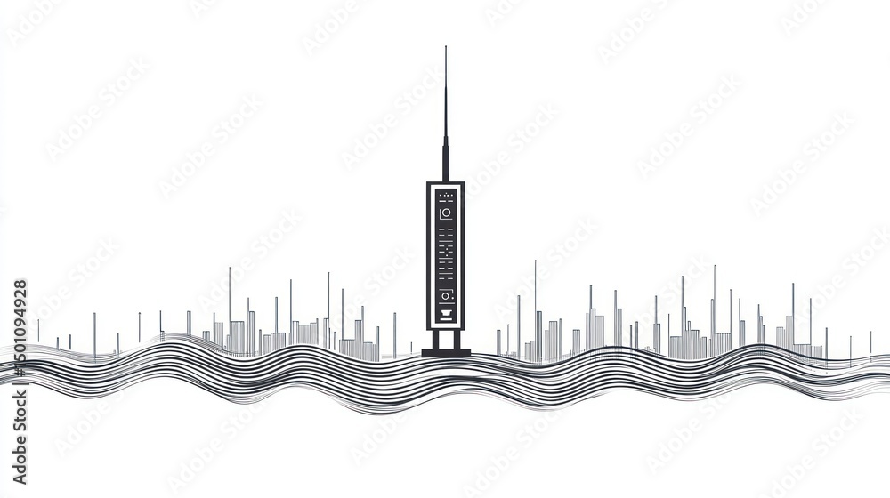 Obraz premium Modem tower on wavy data lines