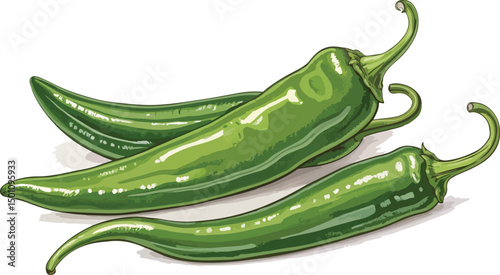 Green Chili Pepper on White Background Vector Illustration