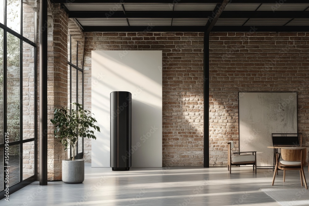 Fototapeta premium Modern industrial space with a cylindrical cabinet
