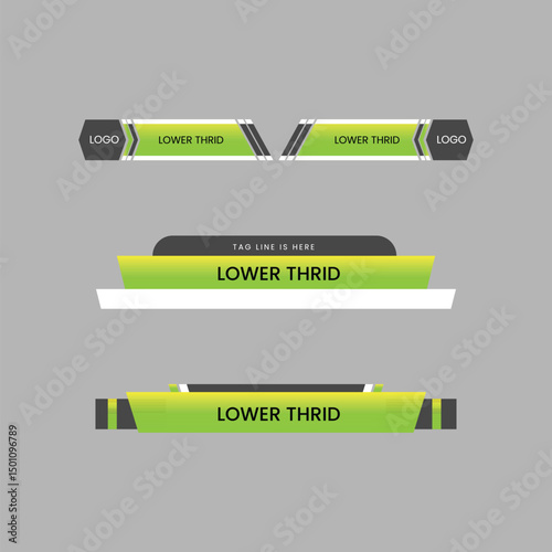 Set Of Lower Thrid Stylish Green Geometric For Header, Web Banner, Social Media And Game