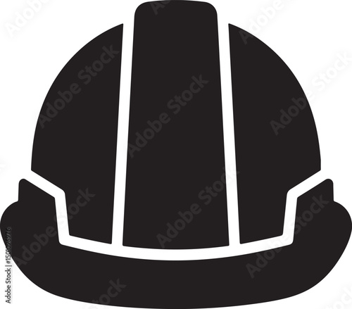 Black and white vector illustration of a construction helmet symbol for safety concepts and industrial applications design template elements suitable for various projects
