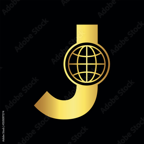 Initial global Logo combine with letter J vector template