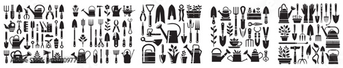 set of silhouette garden equipment icons