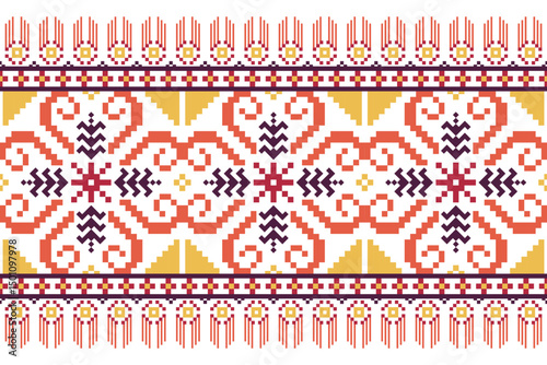 Cross stitch pattern concept showcasing traditional ethnic geometric pattern, Design for textile, background,carpet,wallpaper,clothing,wrapping,Batik,fabric,Vector illustration	
