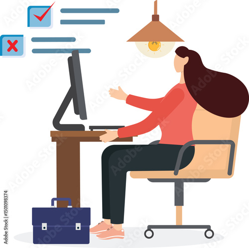 Woman Pressing Smiley Face Emoticon Online To Service Rating.