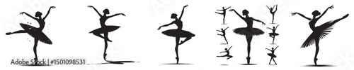 set of silhouette ballet dancer icons