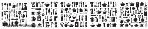 set of silhouette cooking utensils icons