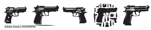 set of silhouette gun icons