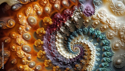 A colorful spiral with many dots and swirls