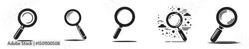 set of magnifying glass silhouette icons
