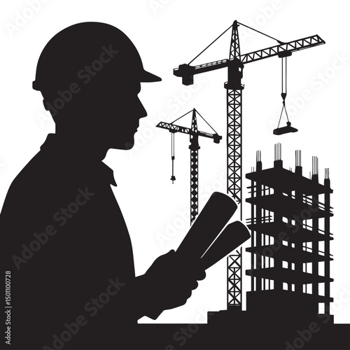 silhouette of a construction worker
