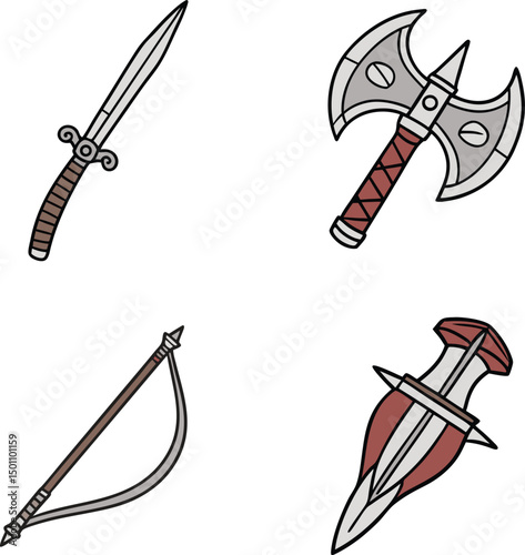 Fantasy Weapon Icons Set Scalable Design Elements for Game or Branding