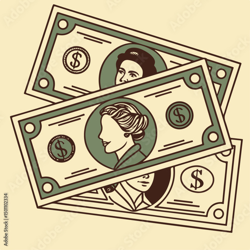 Money Matters – Punk Collage Halftone Graphics Pack .coins, with vintage dotted texture and doodles. Modern retro mixed media vector illustration