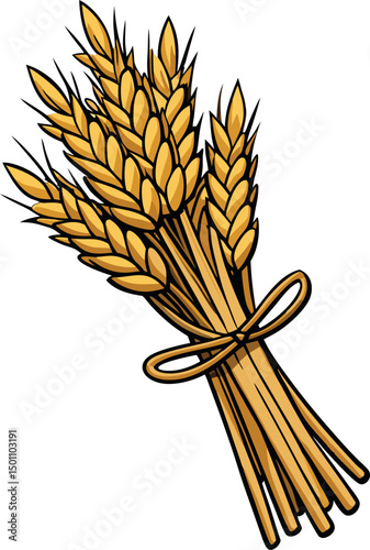 Golden Wheat Sheaf Bundle Illustration - Agriculture, Farming, Harvest, Grain, Cereal, Crop, Organic, Rural, Food Production, Botanical, Rustic, Countryside, Autumn Season, Natural Growth, Agronomy