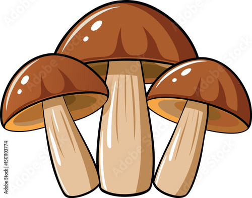 High-Quality Brown Mushroom Illustration Featuring Detailed Caps and Stems in a Realistic Organic Fungi Art Design for Culinary, Botanical, and Nature-Themed Visuals