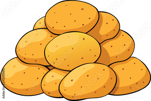 Fresh Organic Potatoes Vector Illustration - Realistic Pile of Raw Farm-Grown Potatoes for Cooking, Recipes, Grocery, Agriculture, Healthy Diet, Vegetarian, Vegan, Kitchen, Culinary, Food Art