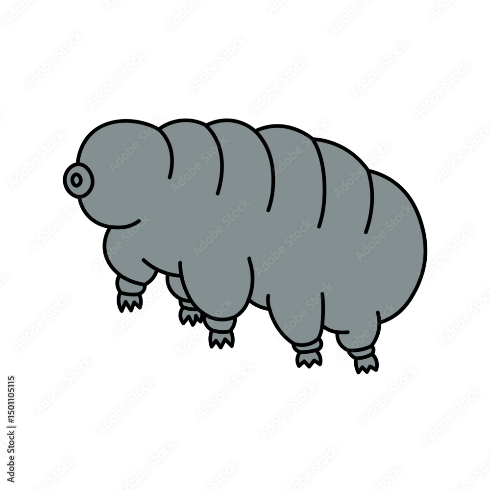 Obraz premium Tardigrade Microscopic animal on isolated background. Hand drawn sketch with water bears. Vector illustration in line art style for sign, print, paper, card, design element. Aquatic organism, biology
