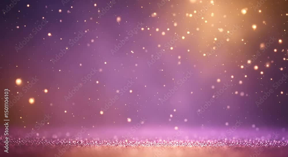 Purple and Gold Glitter Background with Sparkling Lights