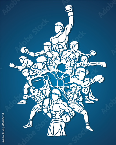 Group of Boxer Mix Action Boxing Sport Cartoon Graphic Vector