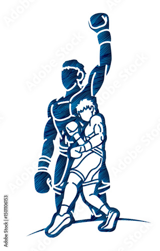 Silhouette Boxer Mix Action Boxing Sport Cartoon Graphic Vector