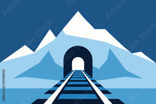 a train track disappearing into a snowy tunnel 