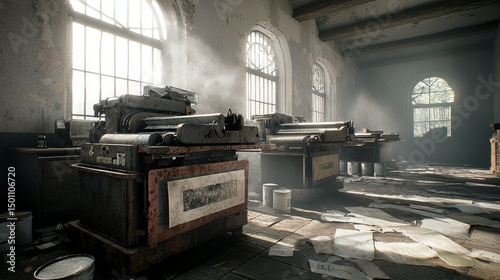 Antique printing presses in historic print shop