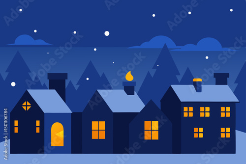 a winter skyline over rooftops dusted with snow 