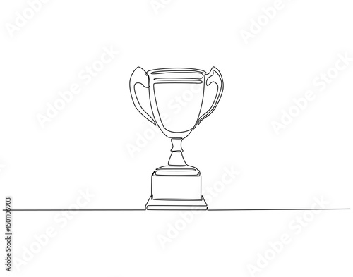Continuous one line drawing of trophy. One line drawing illustration of trophy cup. Winner achivement concept single line. Editable outline