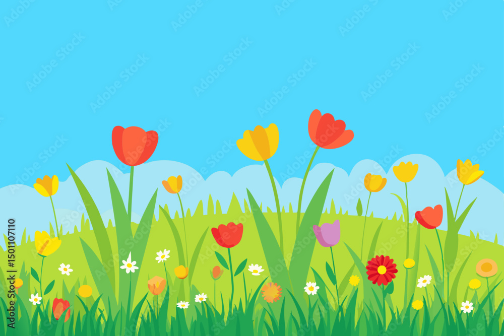 beautiful spring meadow with wildflowers in full 