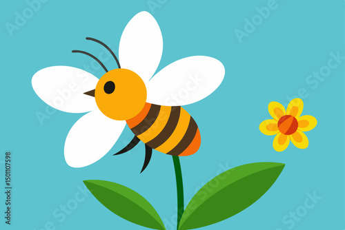 close up of a bee pollinating a flower in a spring 