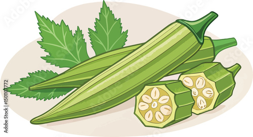 Ladies Finger Vegetable in Natural Background Vibrant Vector Illustration
