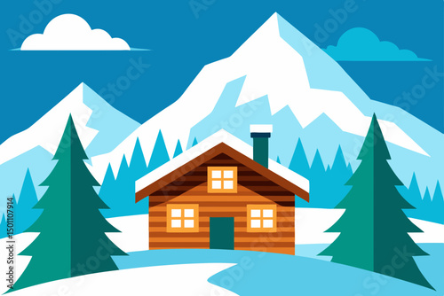 cozy wooden chalet nestled among snow covered fir  