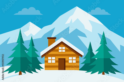 cozy wooden chalet nestled among snow covered fir .svg