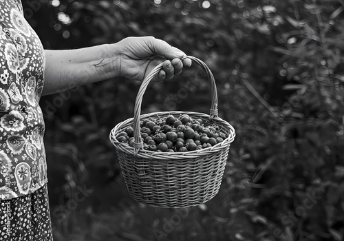 Woman Harvesting Berries Basket of Fresh Fruit isolated on transparent background