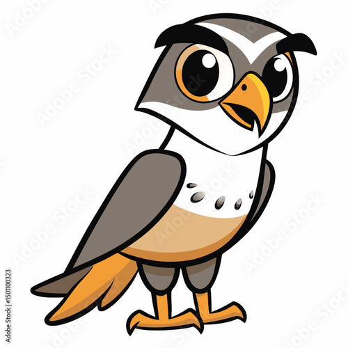 Cartoon owl bird standing with big eyes and unique expression is illustrated perfectly