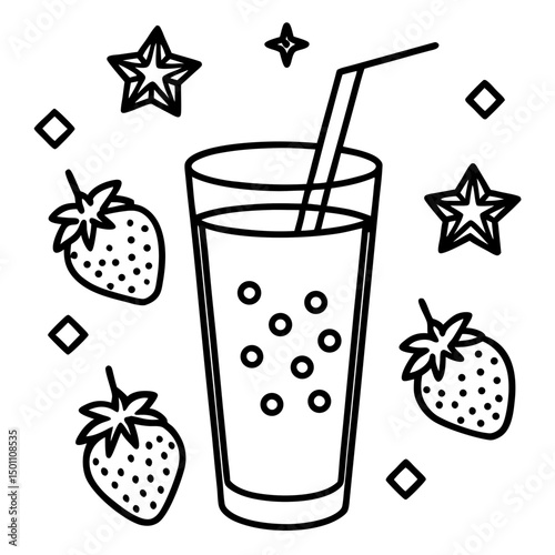 Strawberry Milk Aesthetic with Floating Fruits