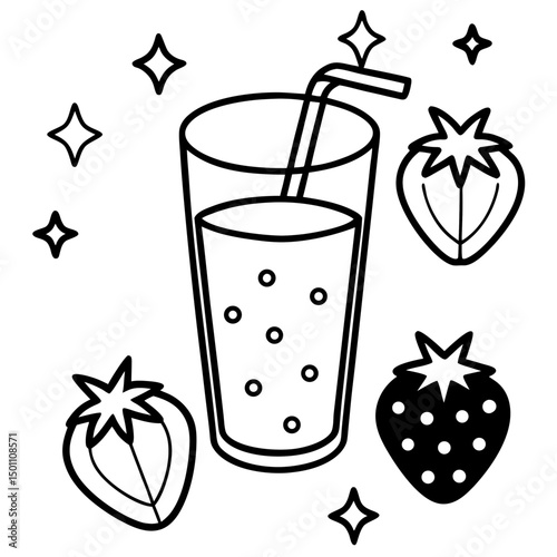 Strawberry Milk Aesthetic with Floating Fruits
