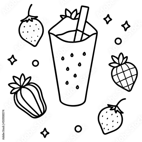 Strawberry Milk Aesthetic with Floating Fruits