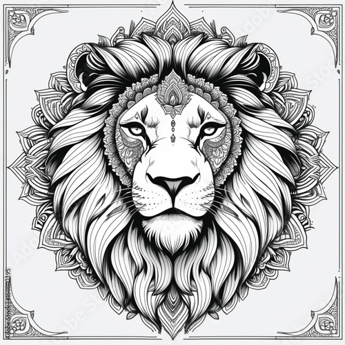 2D Vector Lion Head with Tribal Tattoo Style