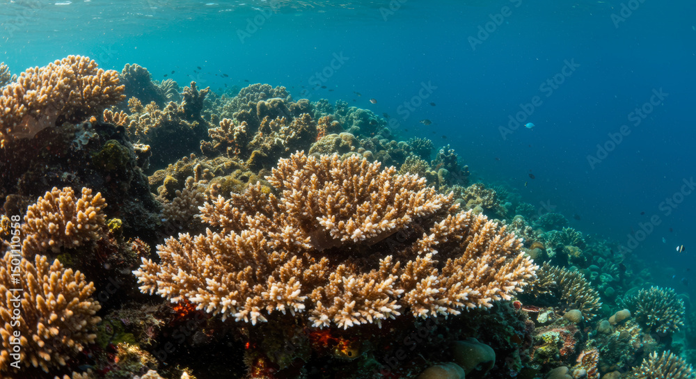 Fototapeta premium Vibrant Underwater Coral Reef Scene Tropical Fish Ocean Life